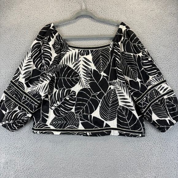 Cynthia Rowley 100% Linen Top Large Boho Natural Tropical Floral Off Shoulder - Picture 9 of 10